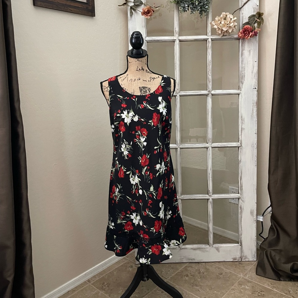 Black, Red, and White Floral Midi Summer Dress
